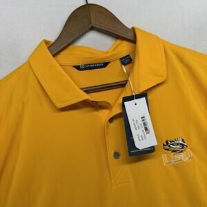 LSU Tigers Polo Shirt Men's 2XL Yellow Embroidered Tech Louisiana State Golf NEW